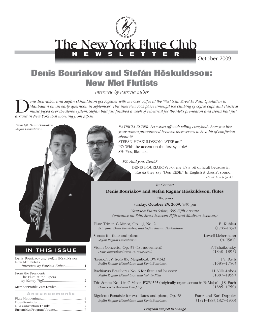 Denis Bouriakov and Stefán Höskuldsson: New Met Flutists Interview by Patricia Zuber