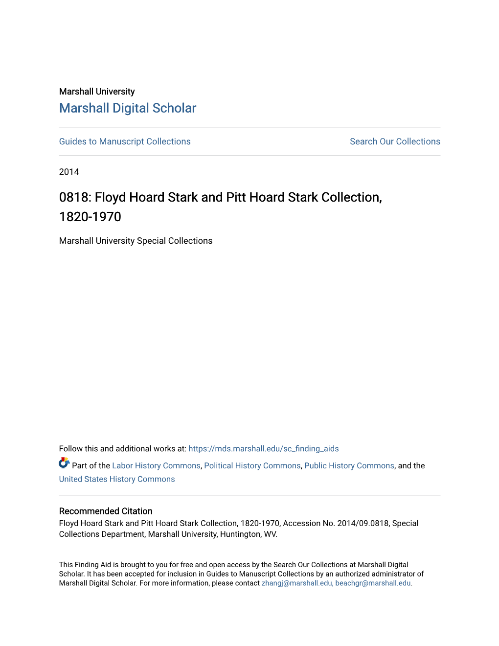 Floyd Hoard Stark and Pitt Hoard Stark Collection, 1820-1970