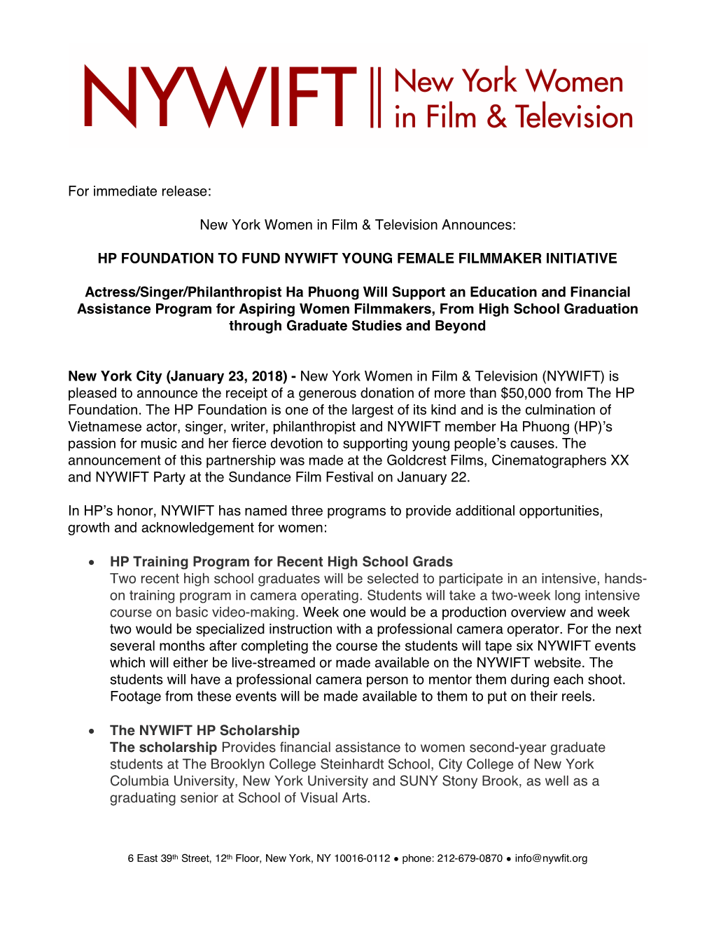 Hp Foundation to Fund Nywift Young Female Filmmaker Initiative