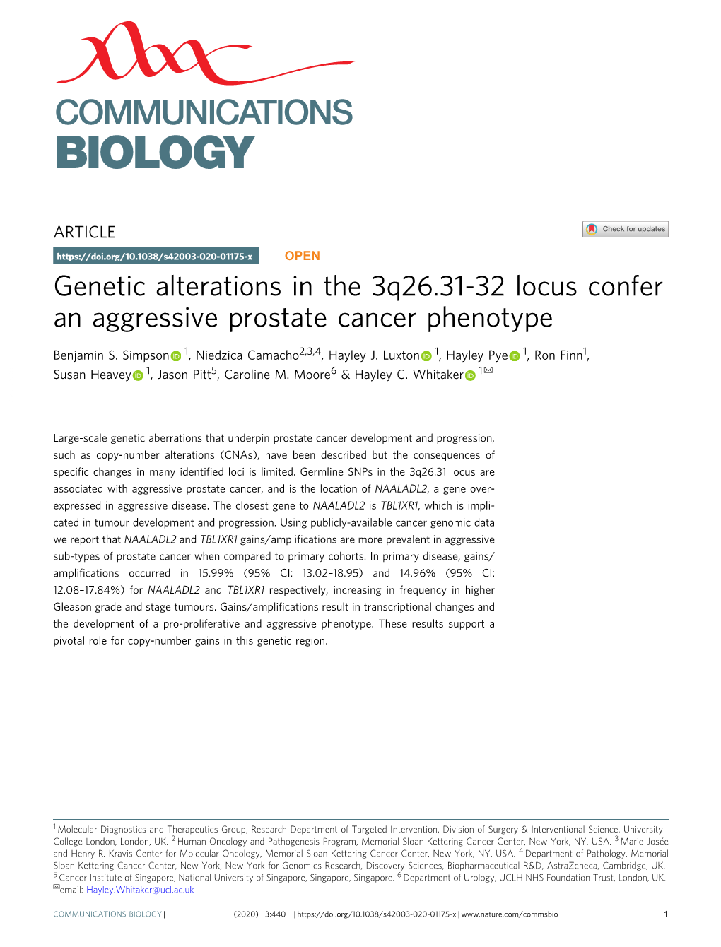 Genetic Alterations in the 3Q26.31-32 Locus Confer an Aggressive Prostate Cancer Phenotype