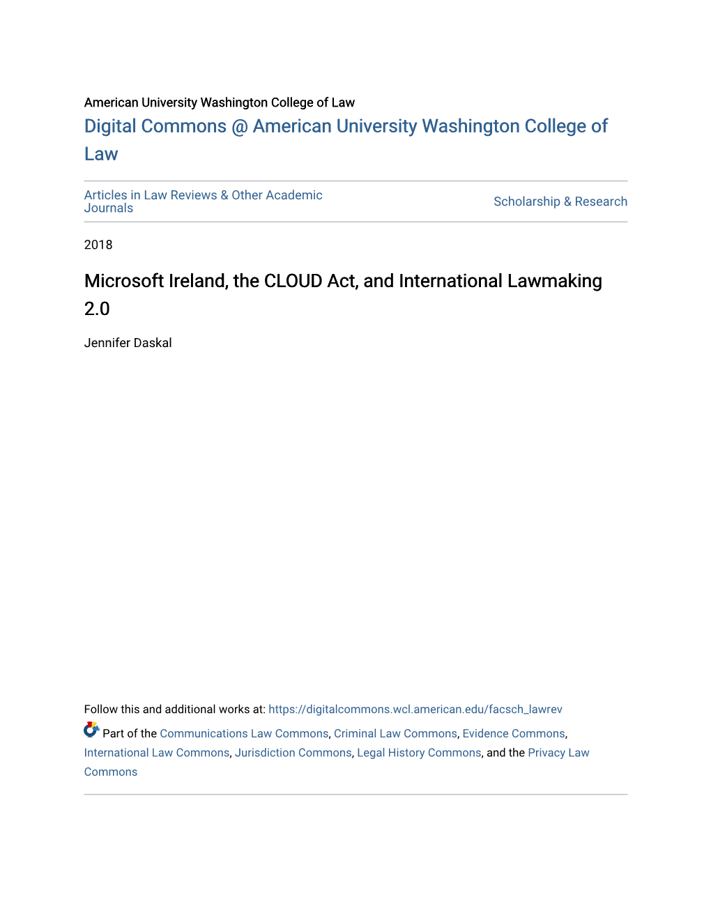 Microsoft Ireland, the CLOUD Act, and International Lawmaking 2.0