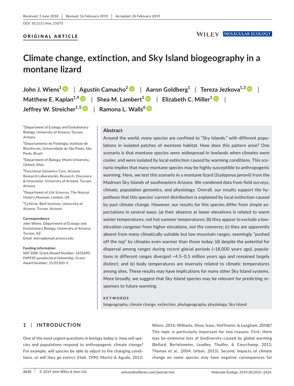 Climate Change, Extinction, and Sky Island Biogeography in a Montane Lizard