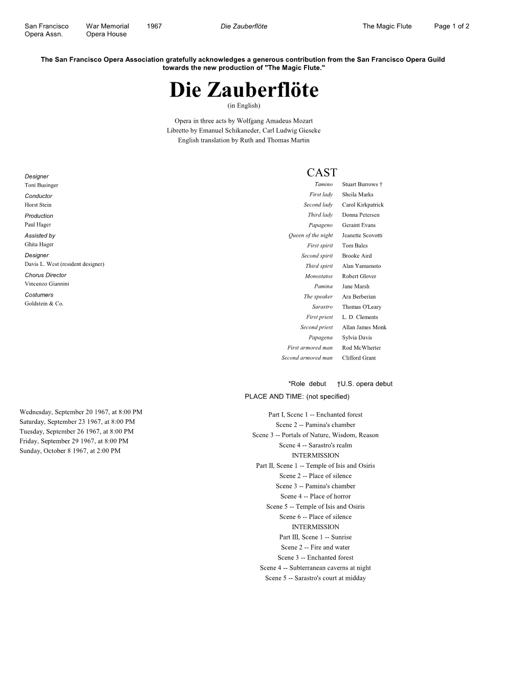 Die Zauberflöte the Magic Flute Page 1 of 2 Opera Assn