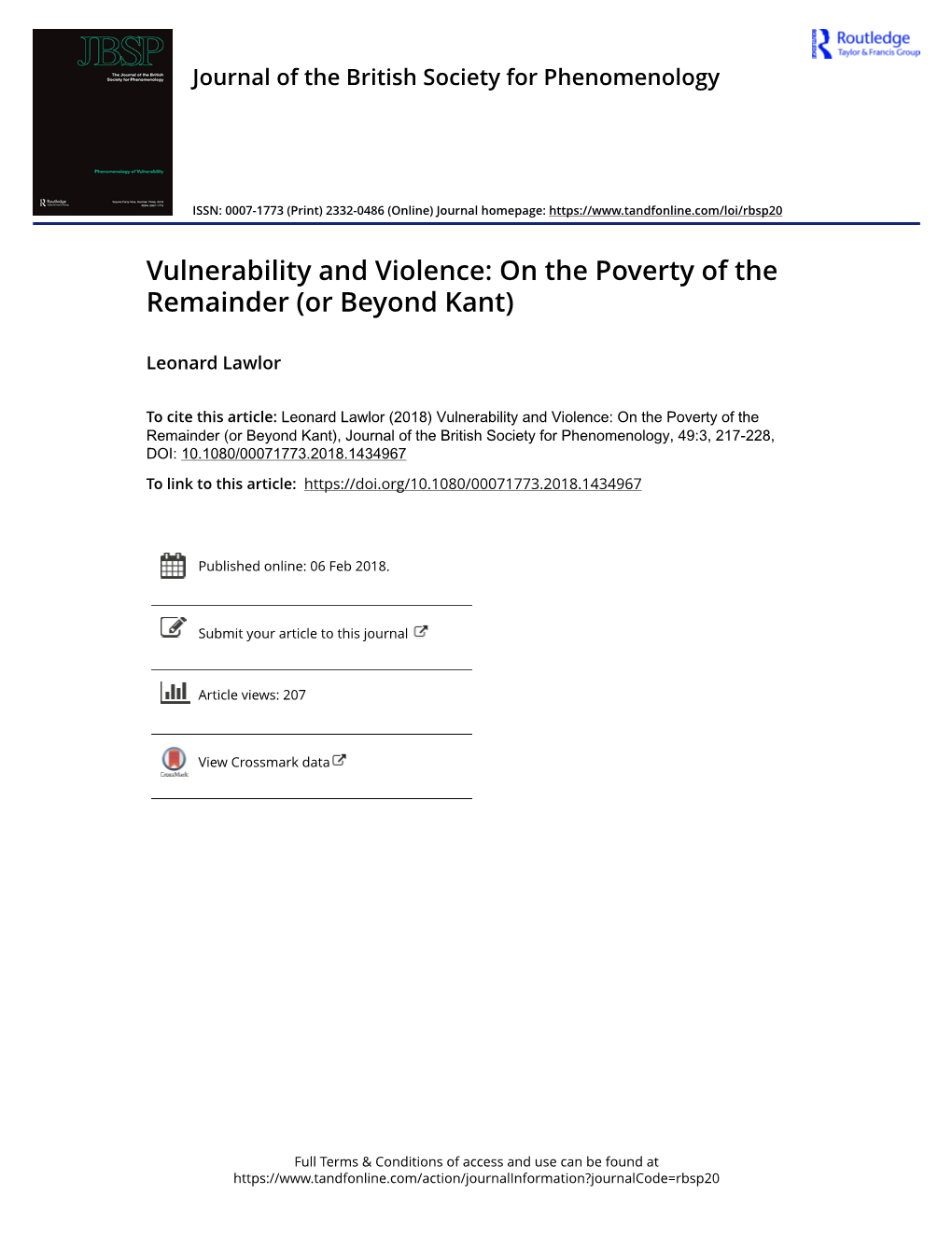 Vulnerability and Violence: on the Poverty of the Remainder (Or Beyond Kant)