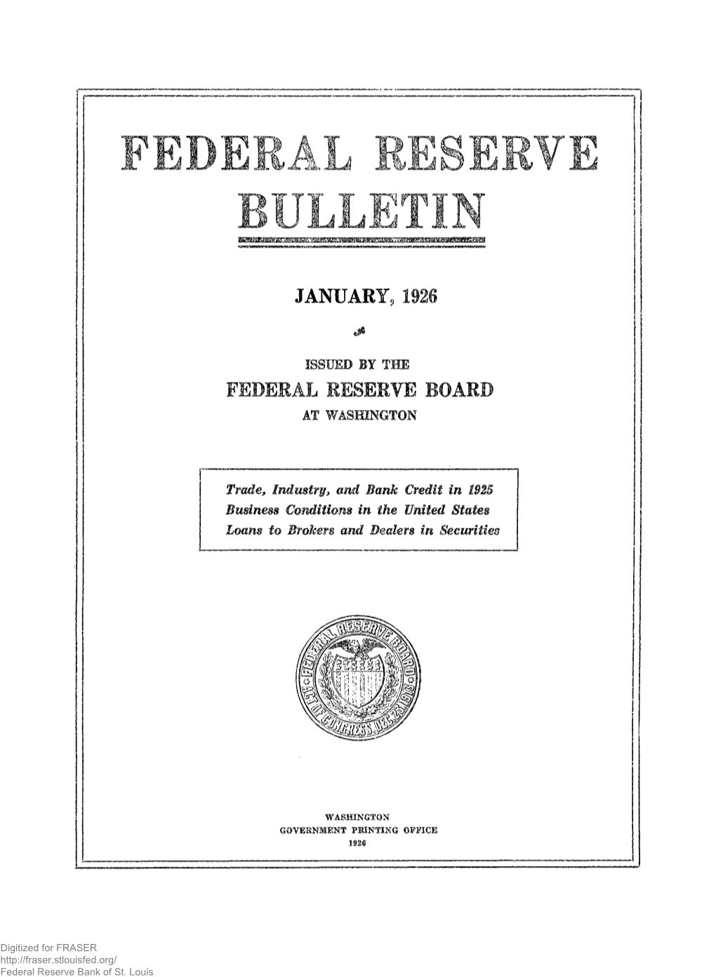 Federal Reserve Bulletin January 1926