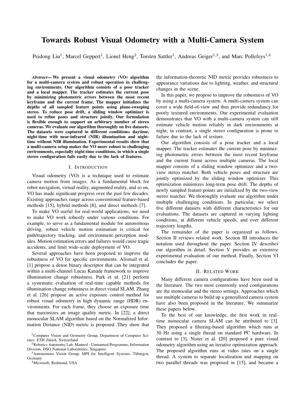 Towards Robust Visual Odometry with a Multi-Camera System