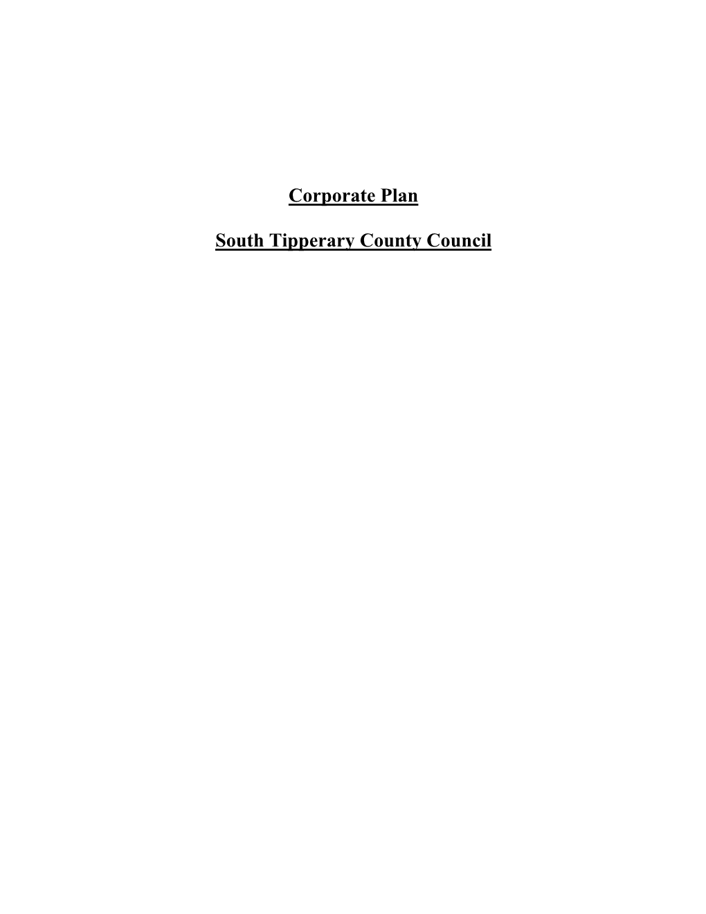 Corporate Plan South Tipperary County Council