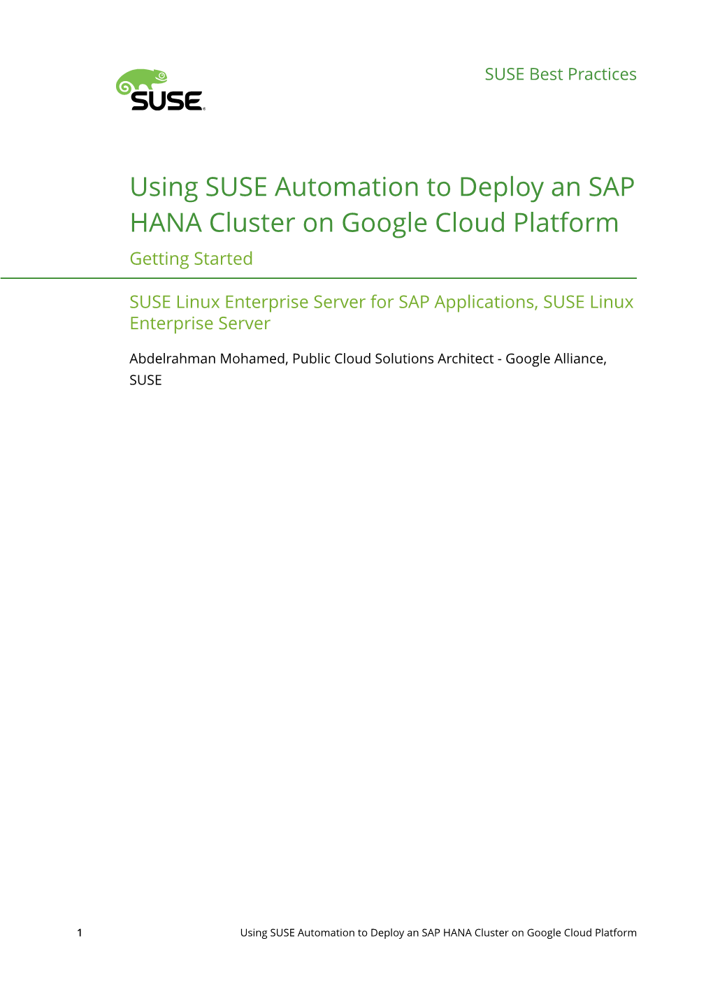 Using SUSE Automation to Deploy an SAP HANA Cluster on Google Cloud Platform Getting Started