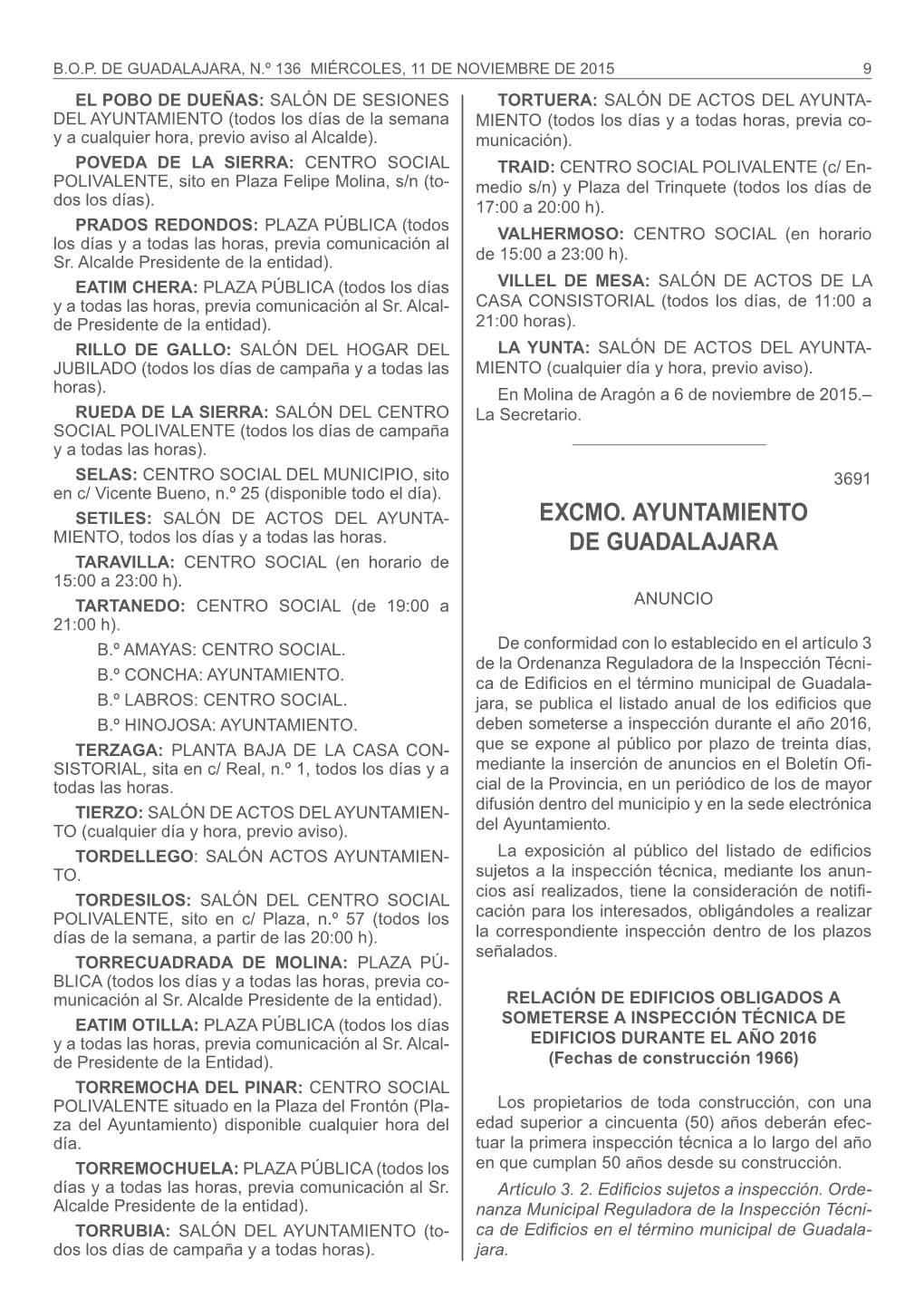 Edificios Objeto De Inspección En 2016. Fecha De Construcción 1966