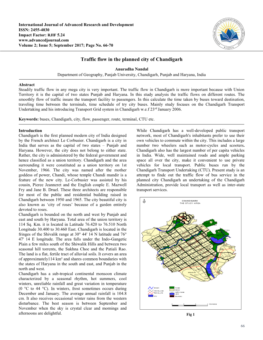 Traffic Flow in the Planned City of Chandigarh