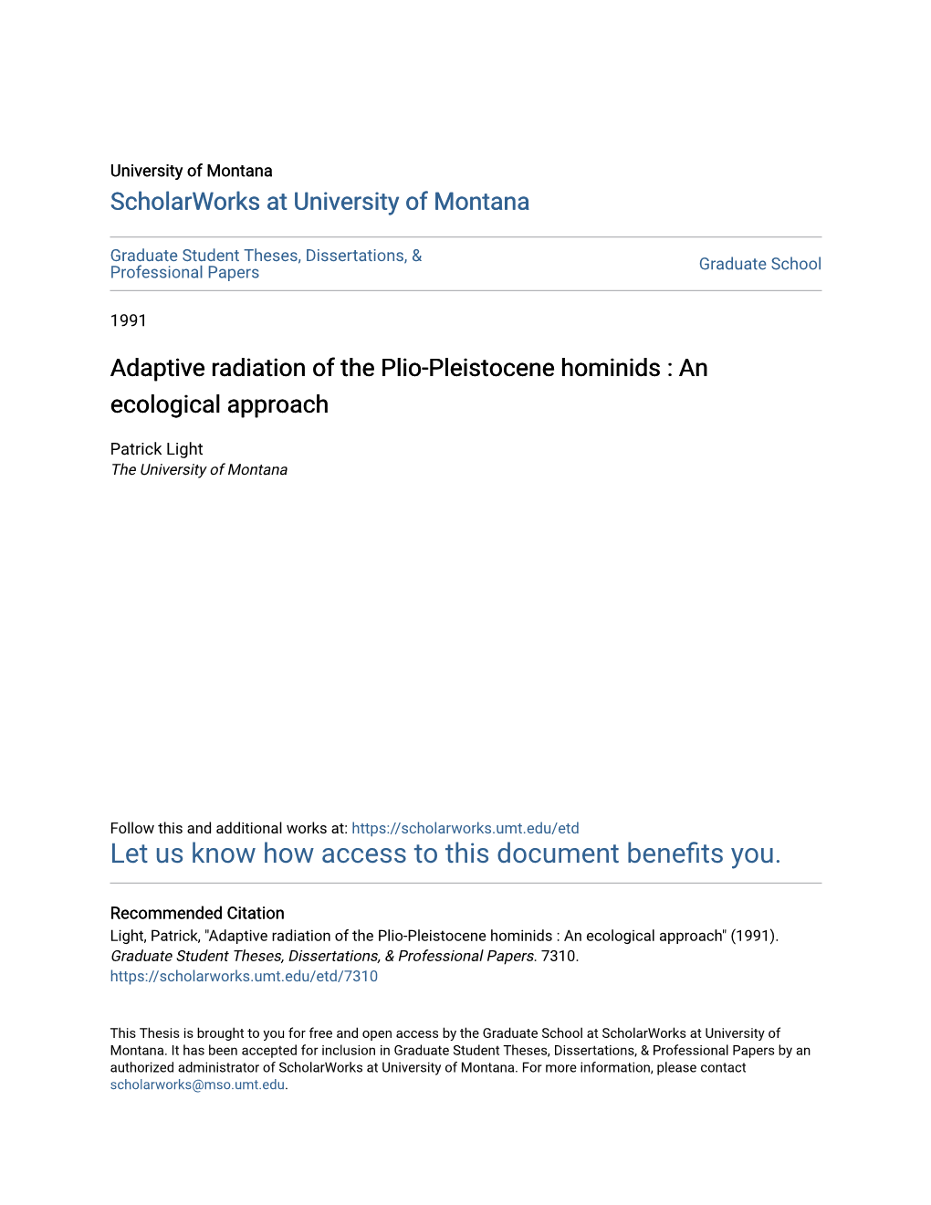 Adaptive Radiation of the Plio-Pleistocene Hominids : an Ecological Approach