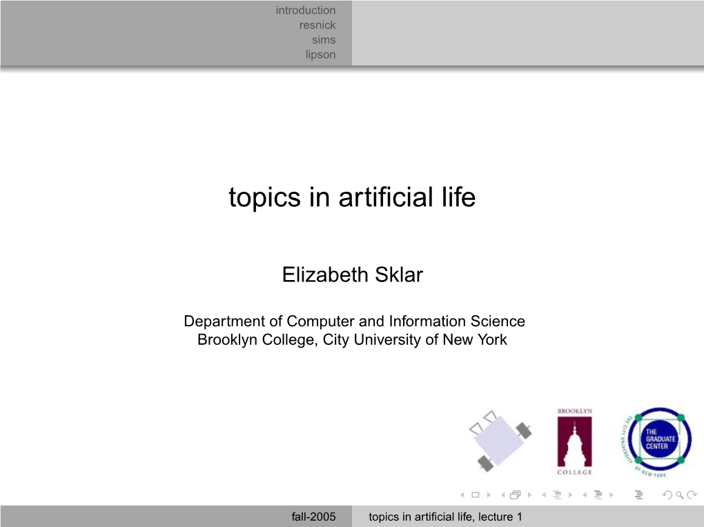 Topics in Artificial Life