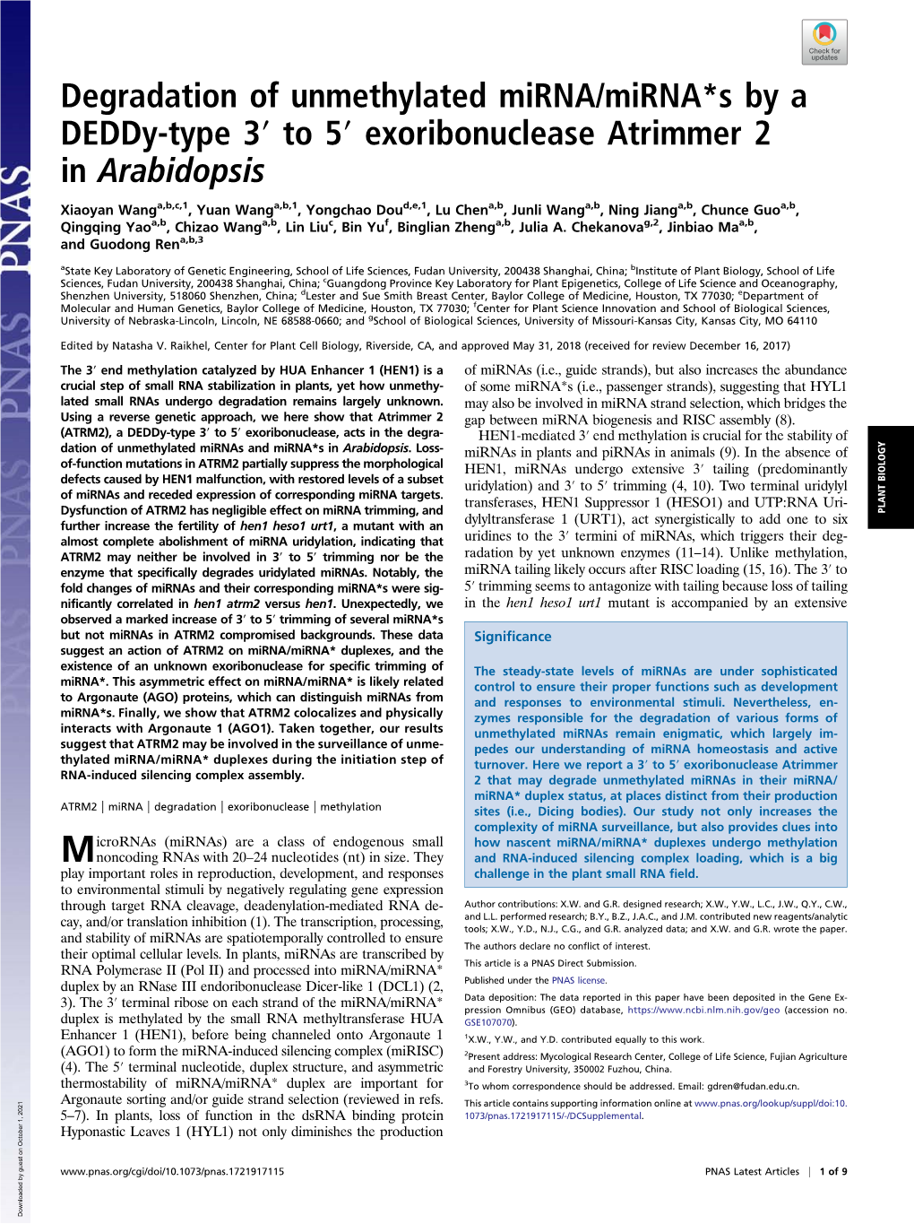 Degradation of Unmethylated Mirna/Mirna S by a Deddy-Type 3