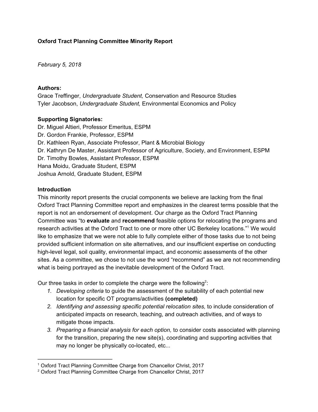 Oxford Tract Planning Committee Minority Report