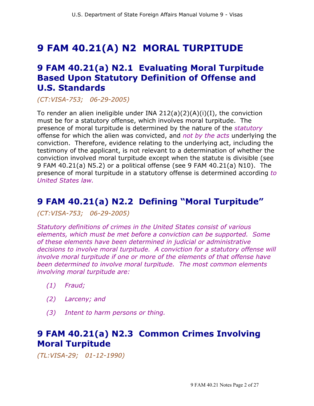 9 FAM 40.21(A) Crimes Involving Moral Turpitude