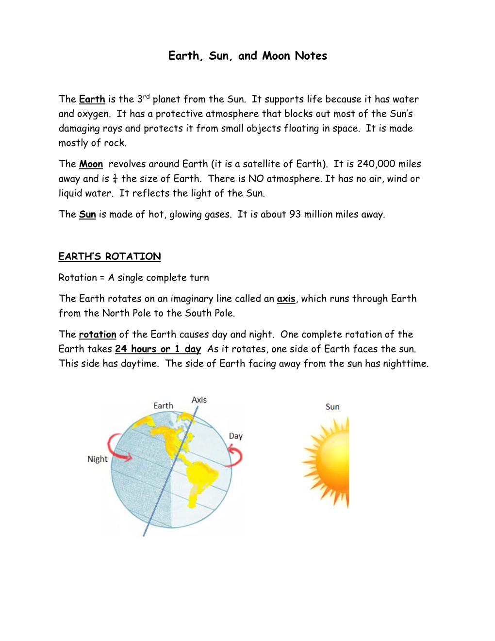 Earth, Sun, and Moon Notes