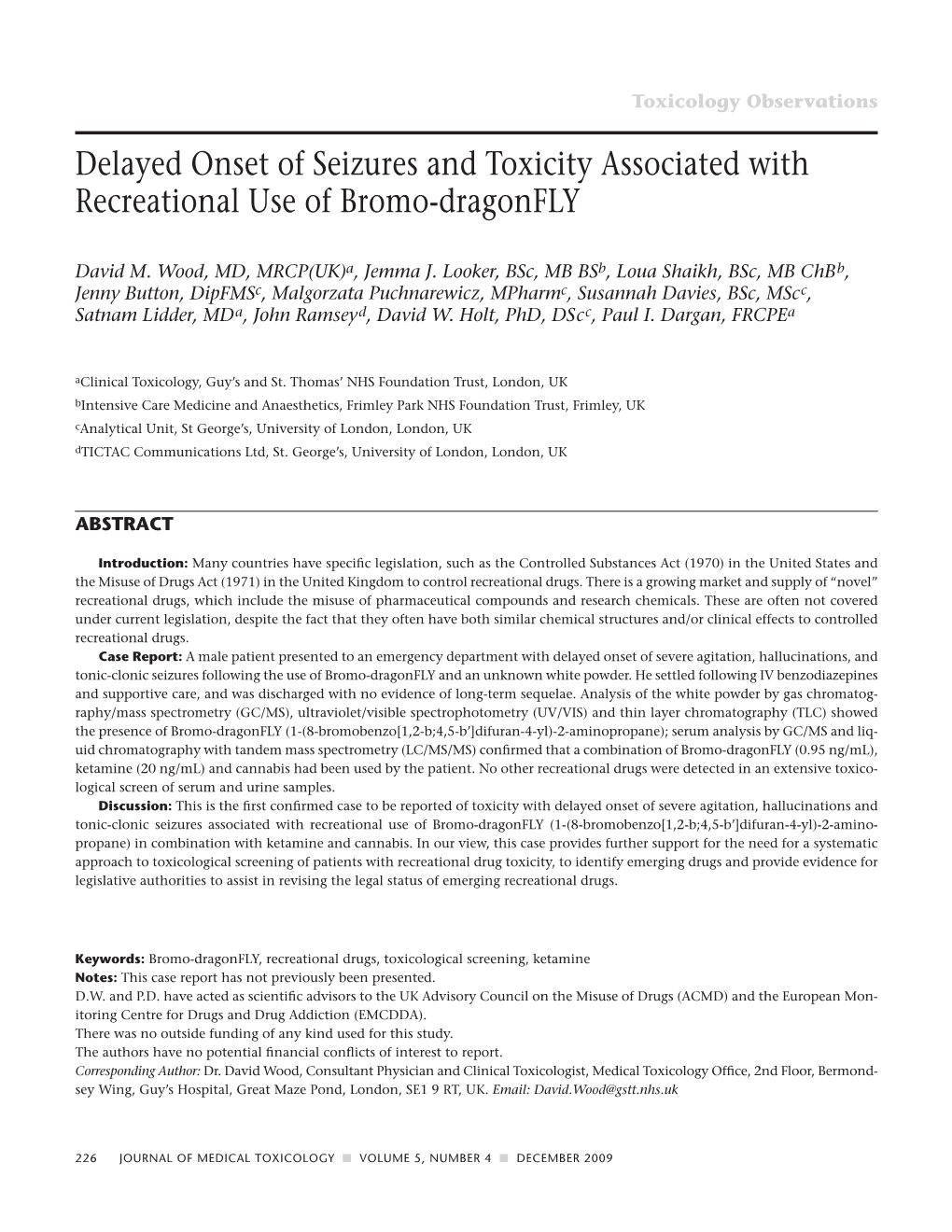 Delayed Onset of Seizures and Toxicity Associated with Recreational Use of Bromo-Dragonfly