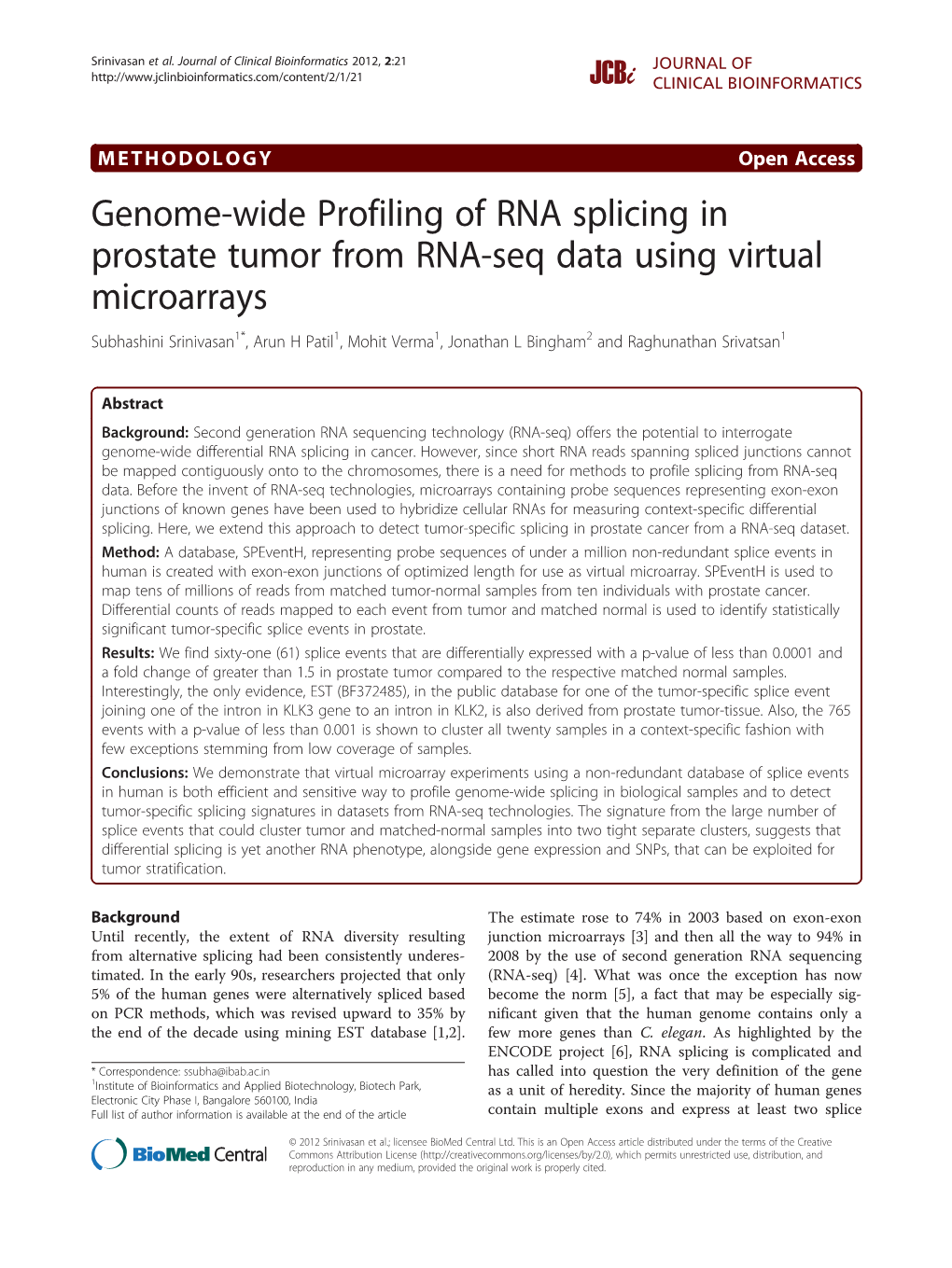 Genome-Wide Profiling of RNA Splicing in Prostate Tumor from RNA