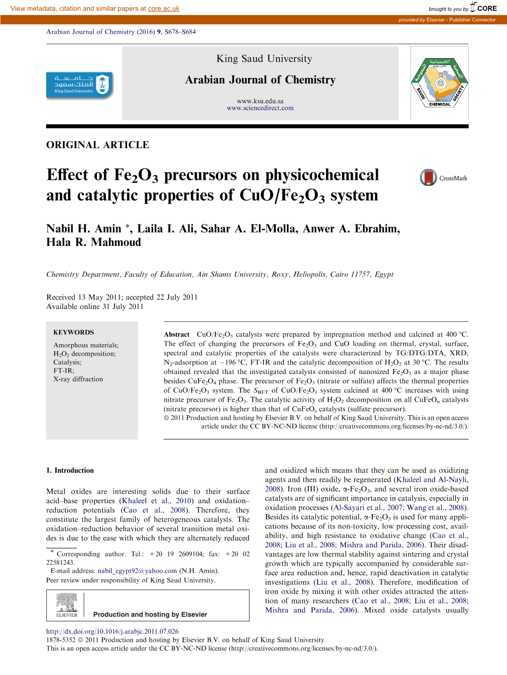 Effect of Fe2o3 Precursors on Physicochemical And