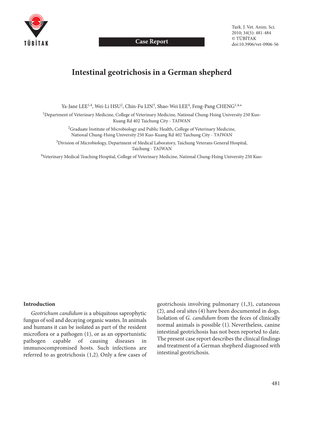 Intestinal Geotrichosis in a German Shepherd