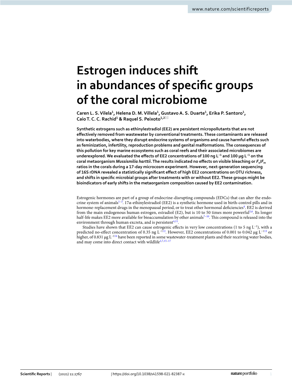 Estrogen Induces Shift in Abundances of Specific Groups of the Coral