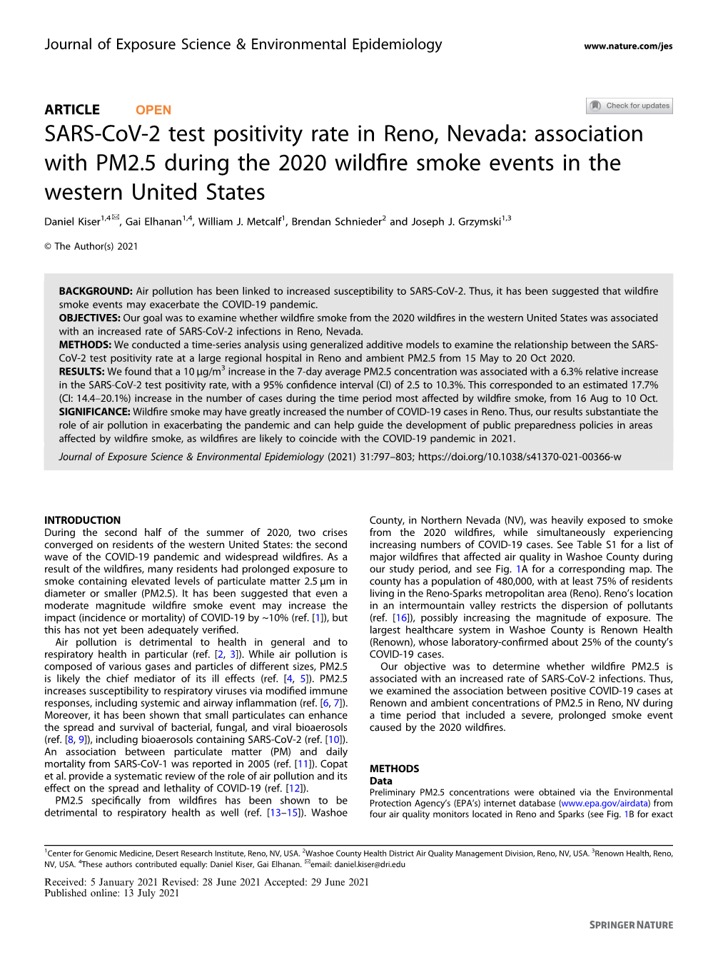 SARS-Cov-2 Test Positivity Rate in Reno, Nevada: Association With