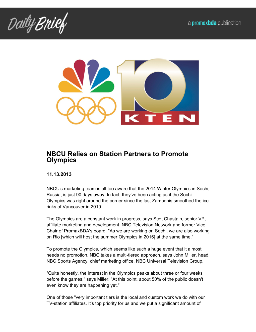 NBCU Relies on Station Partners to Promote Olympics