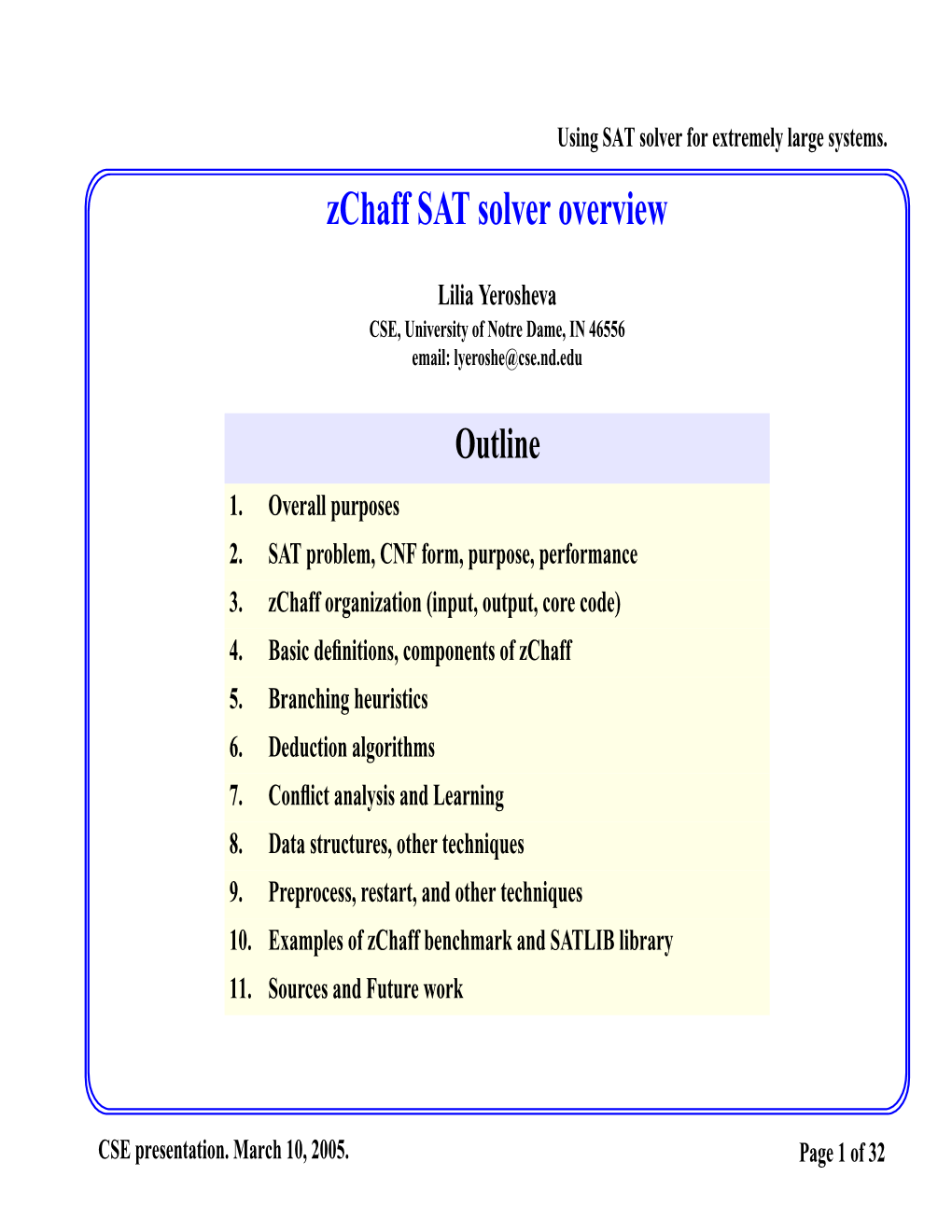 Zchaff SAT Solver Overview