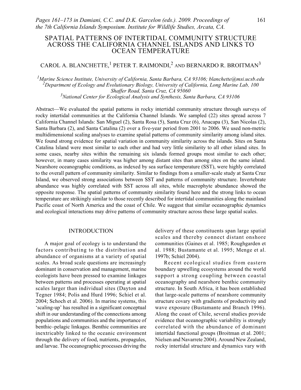 Spatial Patterns of Intertidal Community Structure Across the California Channel Islands and Links to Ocean Temperature