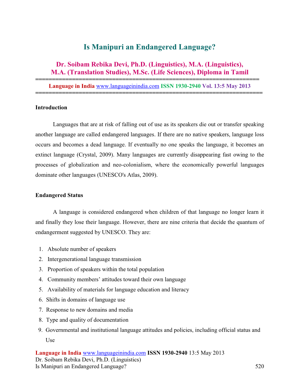 Is Manipuri an Endangered Language?