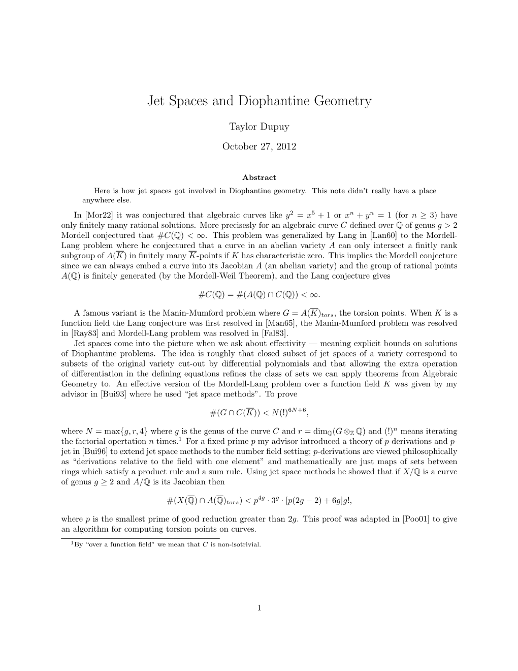 History of Jet Spaces and Diophantine Geometry