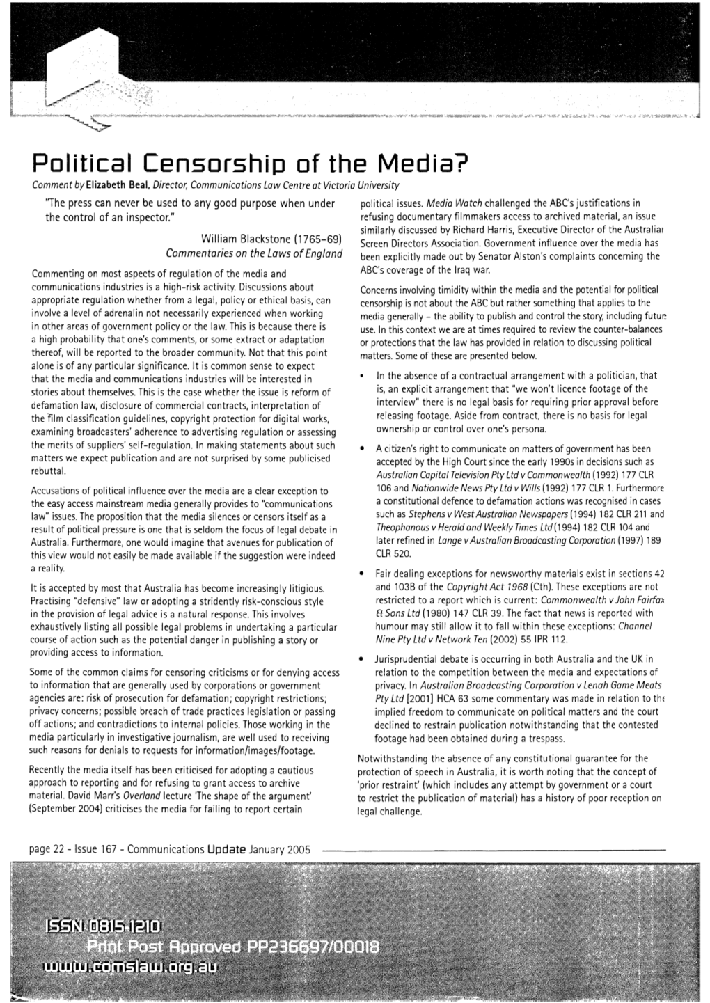 Political Censorship of the Media?