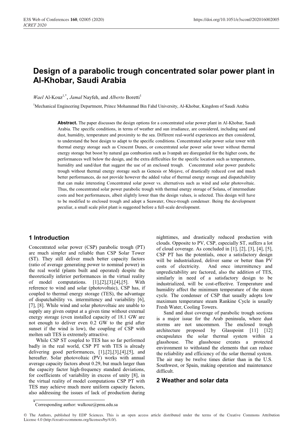 Design of a Parabolic Trough Concentrated Solar Power Plant in Al-Khobar, Saudi Arabia