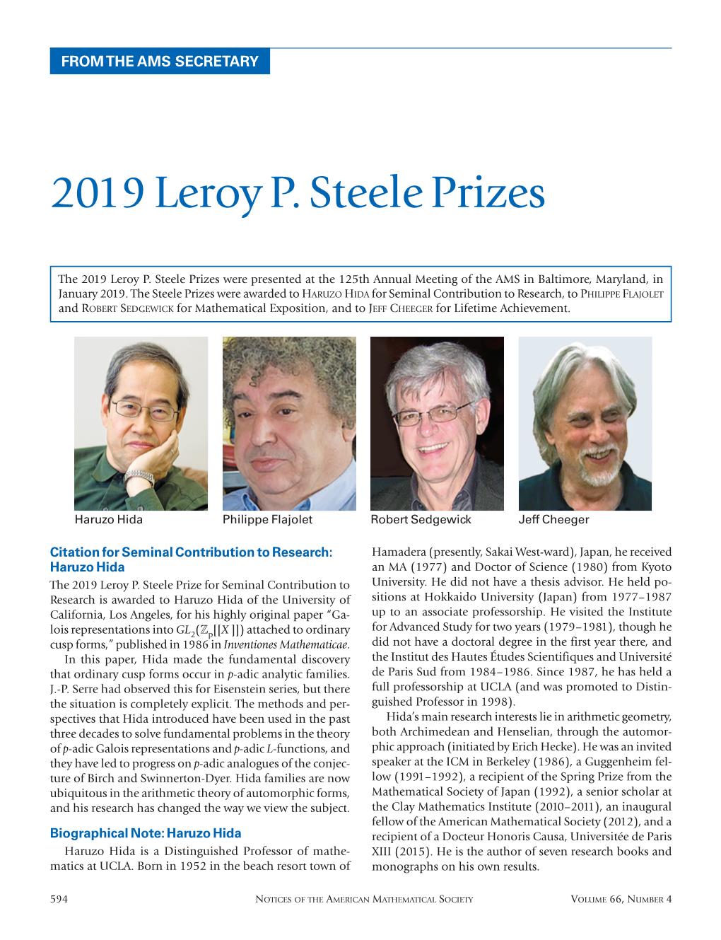 2019 Leroy P. Steele Prizes