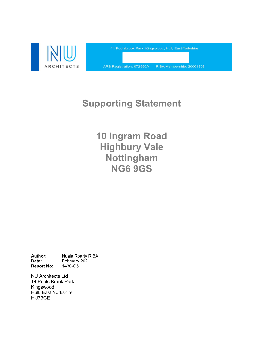 Supporting Statement 10 Ingram Road Highbury Vale Nottingham NG6