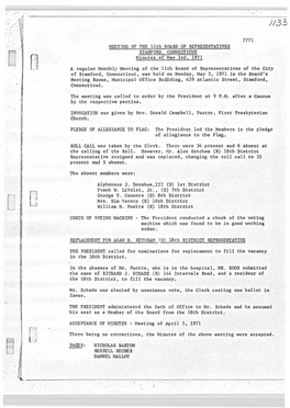 MEETING of the 11Th BOARD of REPRESENTATIVES STAMFORD. CONNECTICUT Minutes of May 3Rd, 1971 7771 a Regular Monthly Meeting of Th