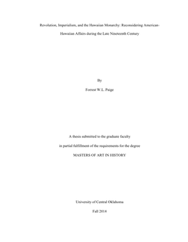 Revolution, Imperialism, and the Hawaiian Monarchy: Reconsidering American