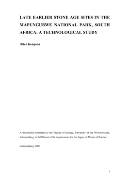 Late Earlier Stone Age Sites in the Mapungubwe National Park, South Africa: a Technological Study