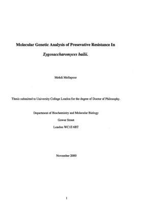 Molecular Genetic Analysis of Preservative Resistance In