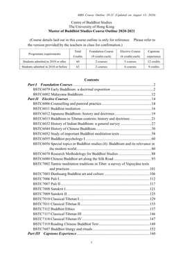 MBS Course Outline 20-21 (Updated on August 13, 2020) 1