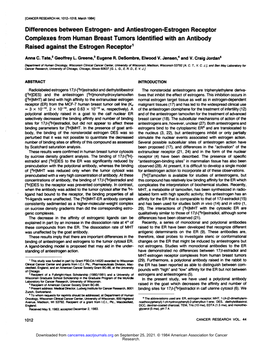 Differences Between Estrogen- and Antiestrogen-Estrogen Receptor Complexes from Human Breast Tumors Identified with an Antibody Raised Against the Estrogen Receptor1