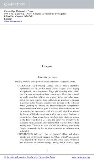 Gorgias, Menexenus, Protagoras Edited by Malcolm Schofield Excerpt More Information