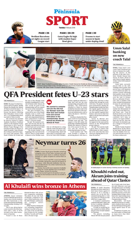 QFA President Fetes U-23 Stars Over His Task to Former Morocco Defender El Kark- the PENINSULA the Stars of the Olympic Team Another Significant Milestone