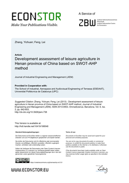 Development Assessment of Leisure Agriculture in Henan Province of China Based on SWOT-AHP Method
