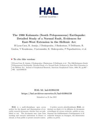 Earthquake: Detailed Study of a Normal Fault, Evidences for East-West Extension in the Hellenic Arc H Lyon-Caen, R