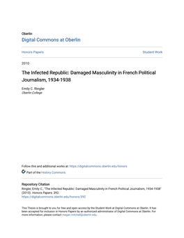 The Infected Republic: Damaged Masculinity in French Political Journalism, 1934-1938