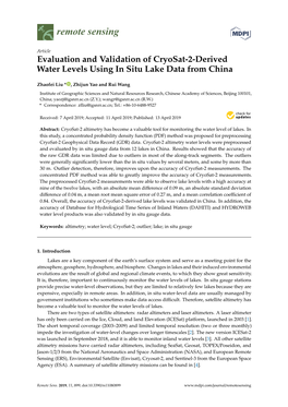Evaluation and Validation of Cryosat-2-Derived Water Levels Using in Situ Lake Data from China