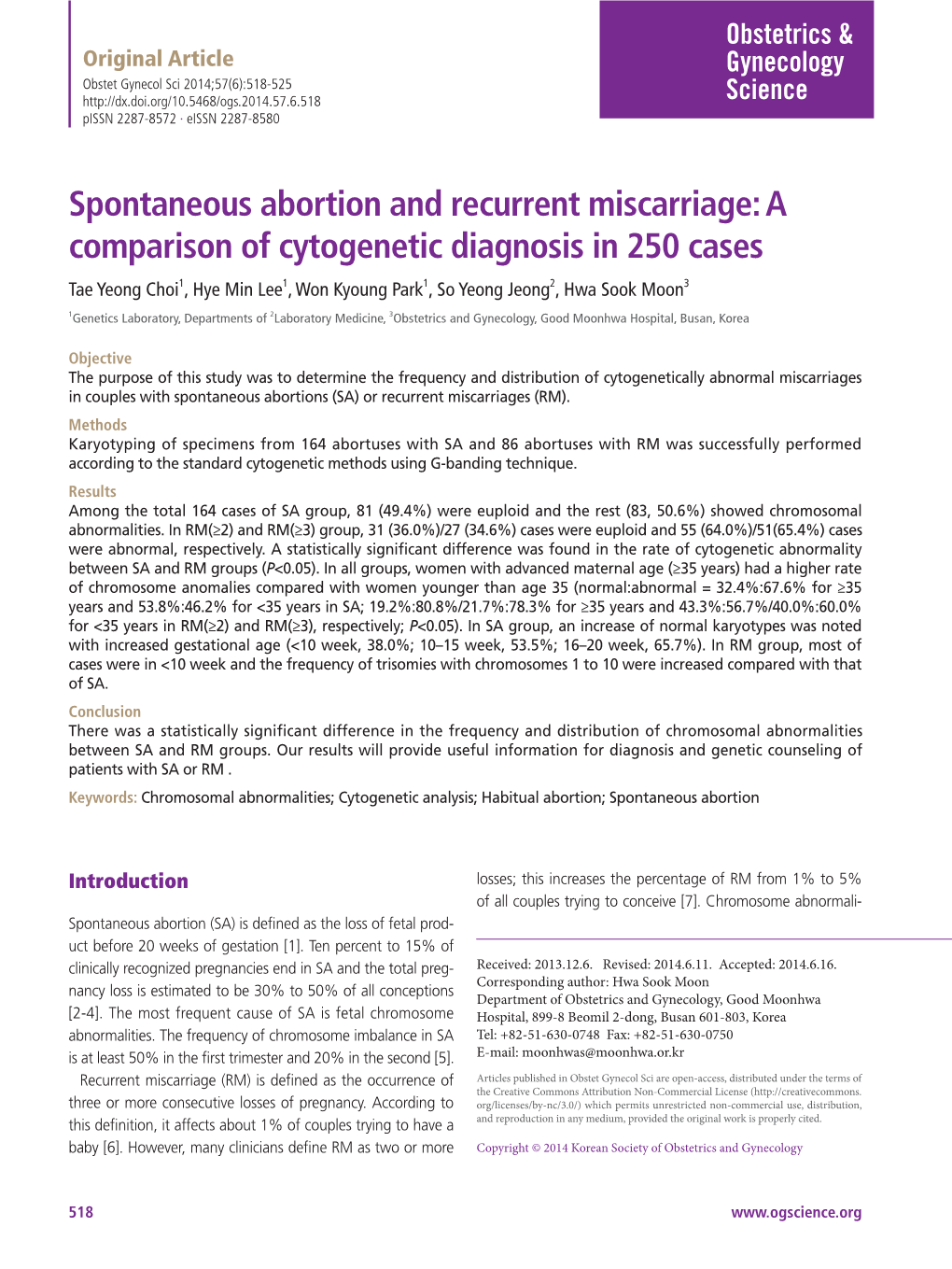 Spontaneous Abortion and Recurrent Miscarriage