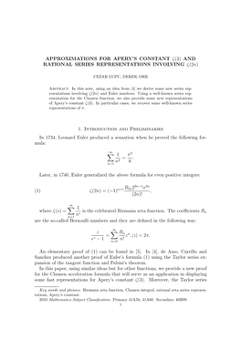 Approximations for Apery's Constant Ζ(3) and Rational