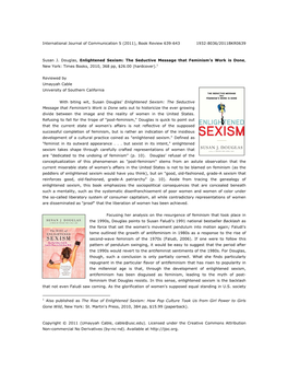 Susan J. Douglas, Enlightened Sexism: the Seductive Message That Feminism's Work Is Done, New York: Times Books, 2010, 368 Pp, $26.00 (Hardcover).1